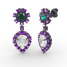 Seranta Damla Küpe - Swarovski, ametist ve yeşil kuvars 925 ayar siyah rodyum kaplama gümüş küpe #e3avwm