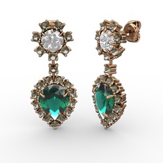 Yeşil kuvars, dumanlı kuvars ve swarovski 925 ayar rose altın kaplama gümüş küpe