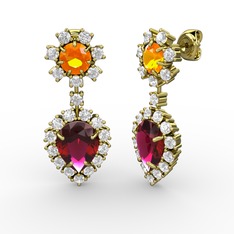 Seranta Damla Küpe - Rodolit garnet, pırlanta ve sitrin 14 ayar altın küpe (0.792 karat) #e6likt