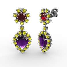 Seranta Damla Küpe - Ametist, peridot ve garnet 8 ayar beyaz altın küpe #e7wyik