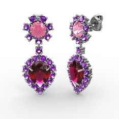 Rodolit garnet, ametist ve pembe kuvars 925 ayar gümüş küpe