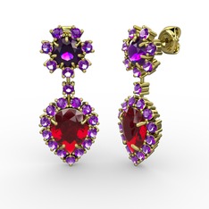 Garnet ve ametist 925 ayar altın kaplama gümüş küpe