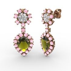 Seranta Damla Küpe - Peridot, pembe kuvars ve beyaz zirkon 18 ayar rose altın küpe #ea36f6