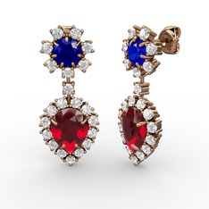 Garnet, pırlanta ve lab safir 8 ayar rose altın küpe (0.792 karat)