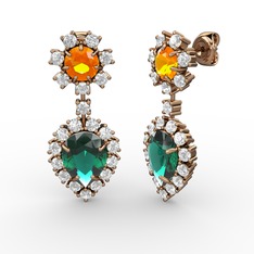 Seranta Damla Küpe - Yeşil kuvars, swarovski ve sitrin 14 ayar rose altın küpe #ef9ec6