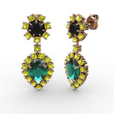 Yeşil kuvars, peridot ve siyah zirkon 18 ayar rose altın küpe