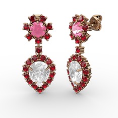Seranta Damla Küpe - Swarovski, garnet ve pembe kuvars 18 ayar rose altın küpe #egqqt2