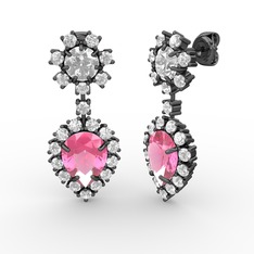 Seranta Damla Küpe - Pembe kuvars, pırlanta ve swarovski 925 ayar siyah rodyum kaplama gümüş küpe (0.792 karat) #ejgvib