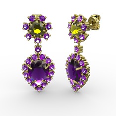 Ametist ve peridot 925 ayar altın kaplama gümüş küpe