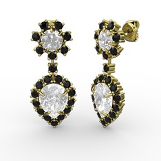 Seranta Damla Küpe - Swarovski ve siyah zirkon 18 ayar altın küpe #errfyn