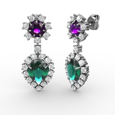 Seranta Damla Küpe - Yeşil kuvars, swarovski ve ametist 18 ayar beyaz altın küpe #eukzb3