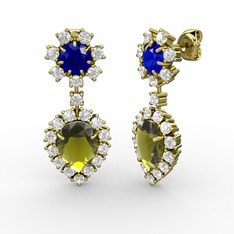 Seranta Damla Küpe - Peridot, swarovski ve lab safir 18 ayar altın küpe #ey5eqn