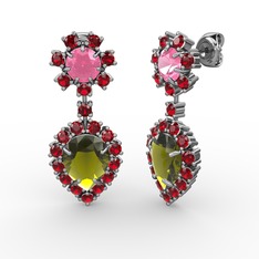 Seranta Damla Küpe - Peridot, garnet ve pembe kuvars 18 ayar beyaz altın küpe #f4wv74