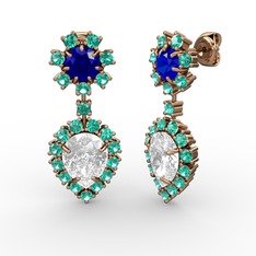 Seranta Damla Küpe - Swarovski, yeşil kuvars ve lab safir 8 ayar rose altın küpe #f5baue