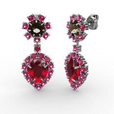 Seranta Damla Küpe - Garnet, rodolit garnet ve dumanlı kuvars 14 ayar beyaz altın küpe #fdaiyz
