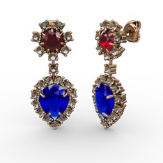 Seranta Damla Küpe - Lab safir, dumanlı kuvars ve garnet 14 ayar rose altın küpe #fesd8o