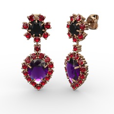 Ametist, garnet ve siyah zirkon 18 ayar rose altın küpe