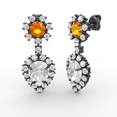 Seranta Damla Küpe - Swarovski, beyaz zirkon ve sitrin 925 ayar siyah rodyum kaplama gümüş küpe #fievx4