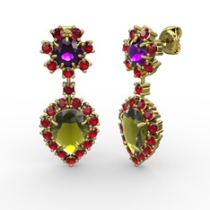 Peridot, garnet ve ametist 925 ayar altın kaplama gümüş küpe
