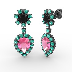 Seranta Damla Küpe - Pembe kuvars, yeşil kuvars ve siyah zirkon 925 ayar siyah rodyum kaplama gümüş küpe #fwidct