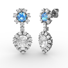 Seranta Damla Küpe - Swarovski ve akuamarin 14 ayar beyaz altın küpe #g282qd