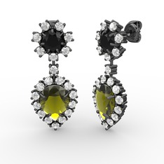 Seranta Damla Küpe - Peridot, swarovski ve siyah zirkon 925 ayar siyah rodyum kaplama gümüş küpe #g94bmf