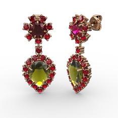 Seranta Damla Küpe - Peridot, garnet ve rodolit garnet 8 ayar rose altın küpe #g99m0u