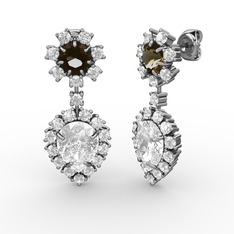 Seranta Damla Küpe - Beyaz zirkon, swarovski ve dumanlı kuvars 14 ayar beyaz altın küpe #ghtkxq