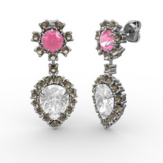 Seranta Damla Küpe - Swarovski, dumanlı kuvars ve pembe kuvars 8 ayar beyaz altın küpe #gjoq9l