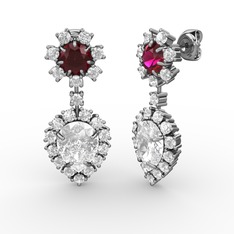 Seranta Damla Küpe - Swarovski, beyaz zirkon ve rodolit garnet 8 ayar beyaz altın küpe #gmkb3d