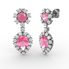 Seranta Damla Küpe - Pembe kuvars ve pırlanta 925 ayar gümüş küpe (0.792 karat) #gs3unz