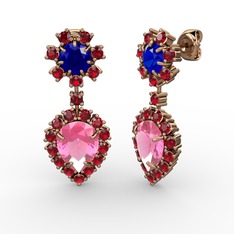 Pembe kuvars, garnet ve lab safir 925 ayar rose altın kaplama gümüş küpe