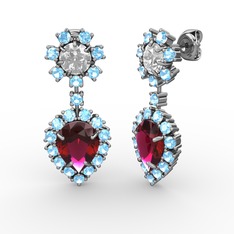 Seranta Damla Küpe - Rodolit garnet, akuamarin ve beyaz zirkon 18 ayar beyaz altın küpe #gv4nn1