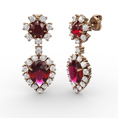 Rodolit garnet, swarovski ve garnet 14 ayar rose altın küpe