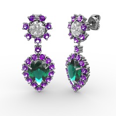 Seranta Damla Küpe - Yeşil kuvars, ametist ve swarovski 14 ayar beyaz altın küpe #h00hgk
