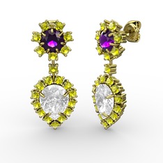 Seranta Damla Küpe - Beyaz zirkon, peridot ve ametist 18 ayar altın küpe #h1xw5