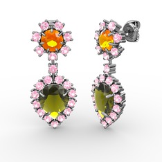 Peridot, pembe kuvars ve sitrin 14 ayar beyaz altın küpe