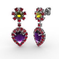 Seranta Damla Küpe - Ametist, garnet ve peridot 18 ayar beyaz altın küpe #h3h5j