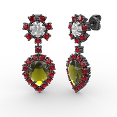 Seranta Damla Küpe - Peridot, garnet ve swarovski 925 ayar siyah rodyum kaplama gümüş küpe #h4rj3t