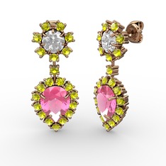 Seranta Damla Küpe - Pembe kuvars, peridot ve swarovski 18 ayar rose altın küpe #h4vih3
