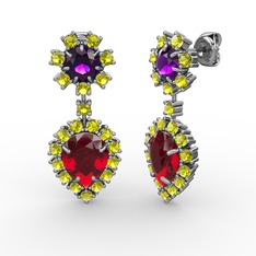 Seranta Damla Küpe - Garnet, peridot ve ametist 18 ayar beyaz altın küpe #h8bh8c