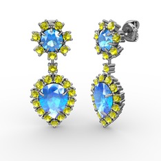 Akuamarin ve peridot 8 ayar beyaz altın küpe