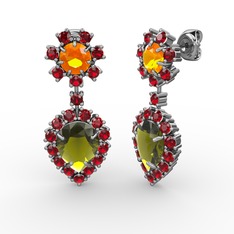 Peridot, garnet ve sitrin 8 ayar beyaz altın küpe