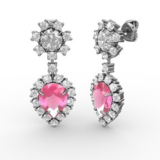 Seranta Damla Küpe - Pembe kuvars, pırlanta ve swarovski 8 ayar beyaz altın küpe (0.792 karat) #hjjla8