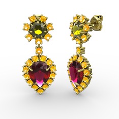 Seranta Damla Küpe - Rodolit garnet, sitrin ve peridot 18 ayar altın küpe #hjmi0m