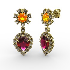 Seranta Damla Küpe - Rodolit garnet, dumanlı kuvars ve sitrin 8 ayar altın küpe #hluerp