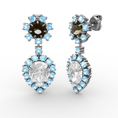 Seranta Damla Küpe - Swarovski, akuamarin ve dumanlı kuvars 925 ayar gümüş küpe #hm883v