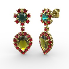 Seranta Damla Küpe - Peridot, garnet ve yeşil kuvars 925 ayar altın kaplama gümüş küpe #hmsln4