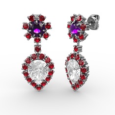 Seranta Damla Küpe - Swarovski, garnet ve ametist 14 ayar beyaz altın küpe #ho0q81