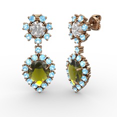 Seranta Damla Küpe - Peridot, akuamarin ve beyaz zirkon 18 ayar rose altın küpe #hpu5v8